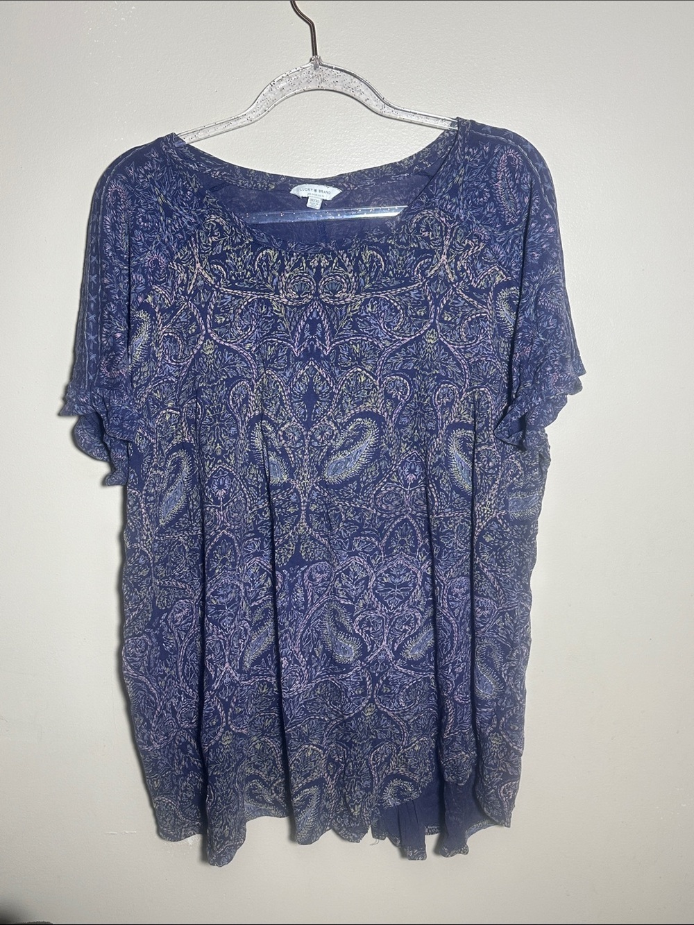 Lucky Brand 3X Paisley Print Short Sleeved Navy Top